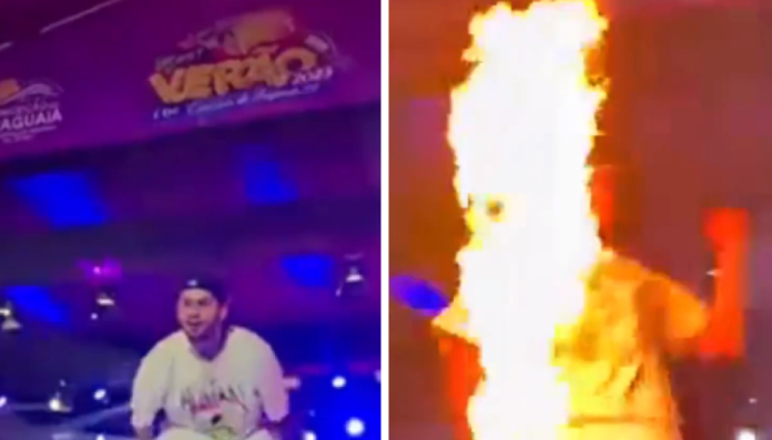 Em show no Pará, efeito de fogo quase queima rosto do cantor Zé Felipe; vídeo